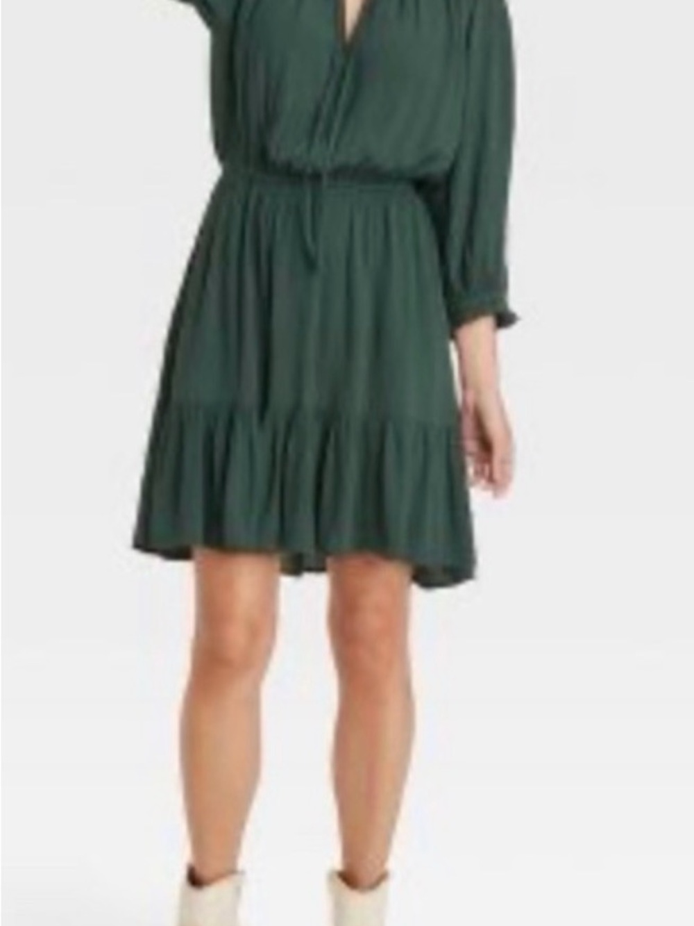 Knox Rose Forest Green V-Neck Tiered Mini Dress